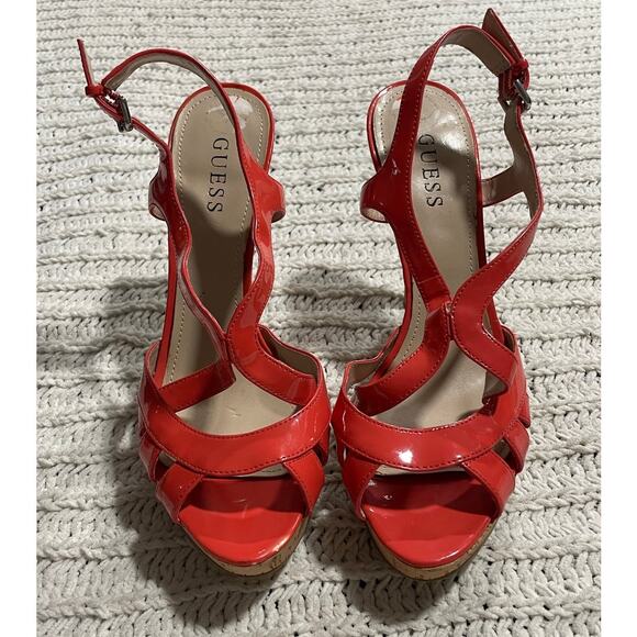 Guess Strappy Sandals WG Aleena T Platform Women's Size 9.5 Coral Orange Heels - Picture 2 of 11